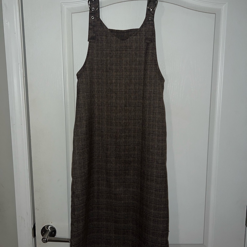 SHEIN Brown Checkered Midi Dress